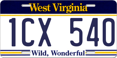 WV license plate 1CX540