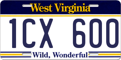 WV license plate 1CX600