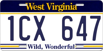 WV license plate 1CX647