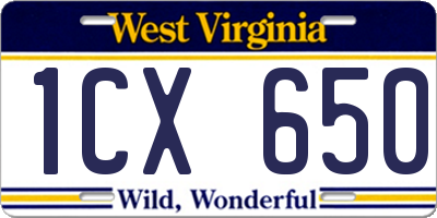 WV license plate 1CX650