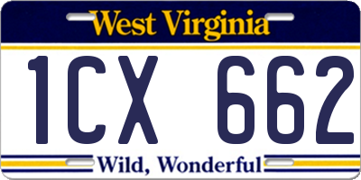 WV license plate 1CX662