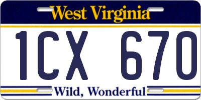 WV license plate 1CX670