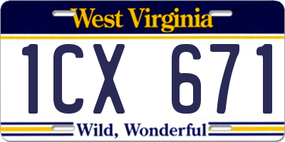 WV license plate 1CX671