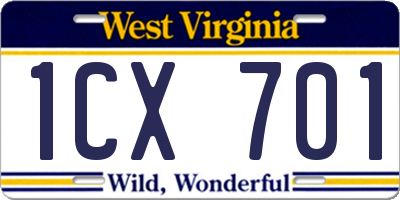 WV license plate 1CX701