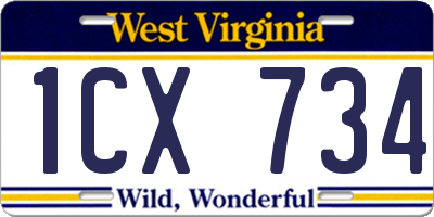 WV license plate 1CX734