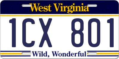 WV license plate 1CX801