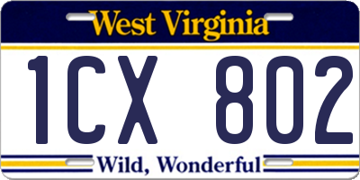 WV license plate 1CX802