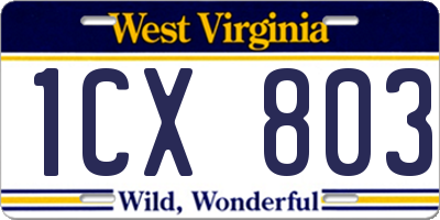 WV license plate 1CX803