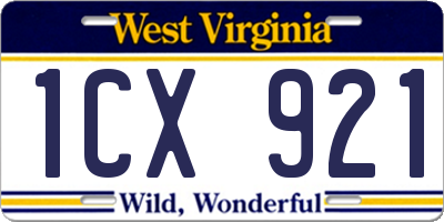 WV license plate 1CX921