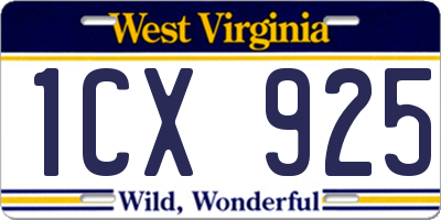 WV license plate 1CX925