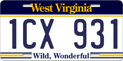 WV license plate 1CX931
