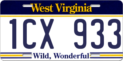 WV license plate 1CX933