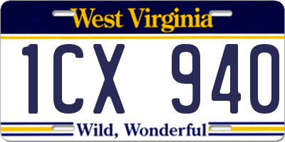 WV license plate 1CX940
