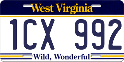 WV license plate 1CX992