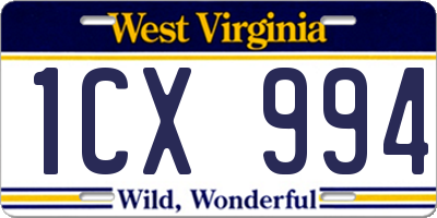 WV license plate 1CX994