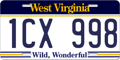 WV license plate 1CX998