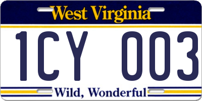 WV license plate 1CY003