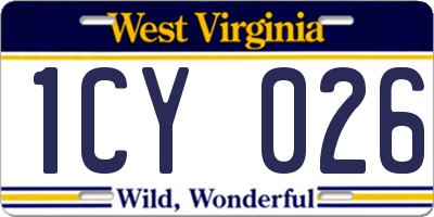 WV license plate 1CY026