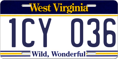 WV license plate 1CY036