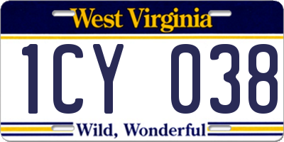 WV license plate 1CY038