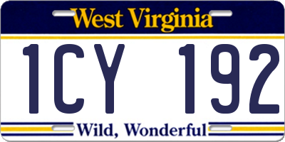 WV license plate 1CY192