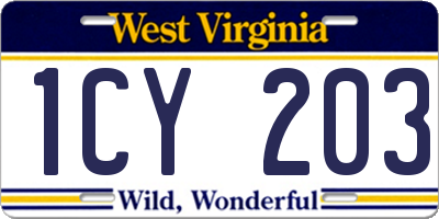 WV license plate 1CY203