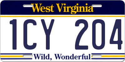 WV license plate 1CY204