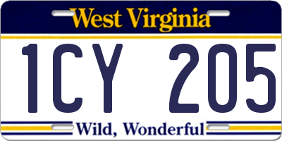WV license plate 1CY205