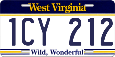 WV license plate 1CY212