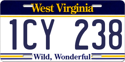 WV license plate 1CY238