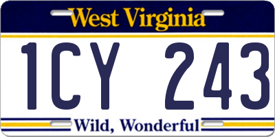 WV license plate 1CY243