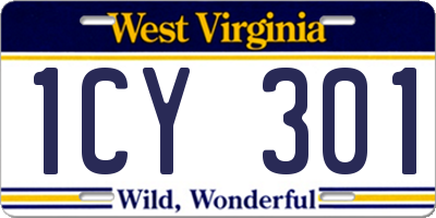 WV license plate 1CY301
