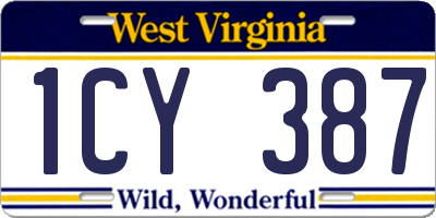 WV license plate 1CY387