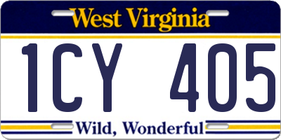 WV license plate 1CY405