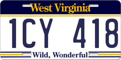 WV license plate 1CY418