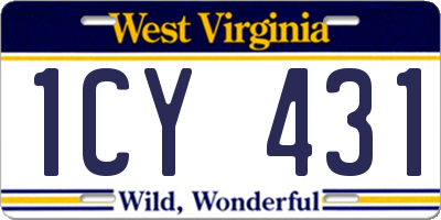 WV license plate 1CY431