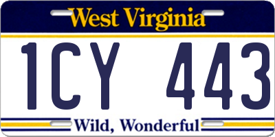 WV license plate 1CY443