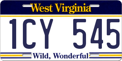 WV license plate 1CY545