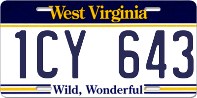 WV license plate 1CY643
