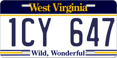WV license plate 1CY647