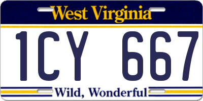 WV license plate 1CY667