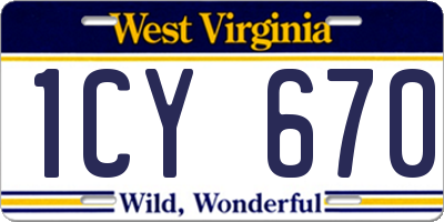WV license plate 1CY670