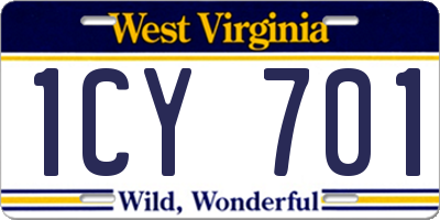 WV license plate 1CY701