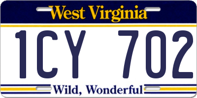WV license plate 1CY702