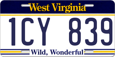 WV license plate 1CY839