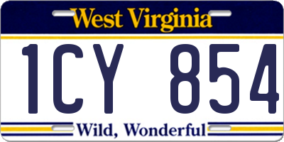 WV license plate 1CY854