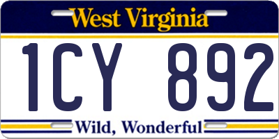 WV license plate 1CY892