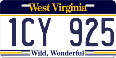 WV license plate 1CY925