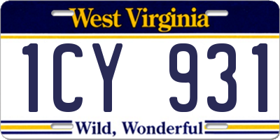 WV license plate 1CY931
