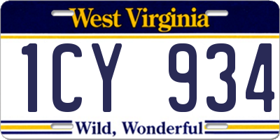 WV license plate 1CY934